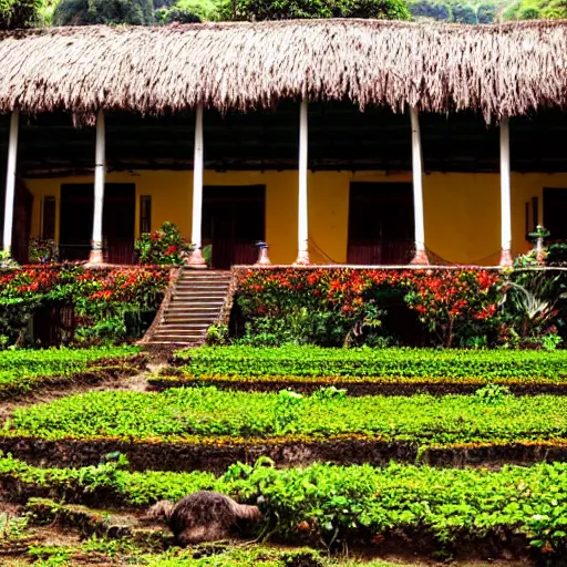 Image similar to a photo of a guatemalan coffee plantation house, detailed photography