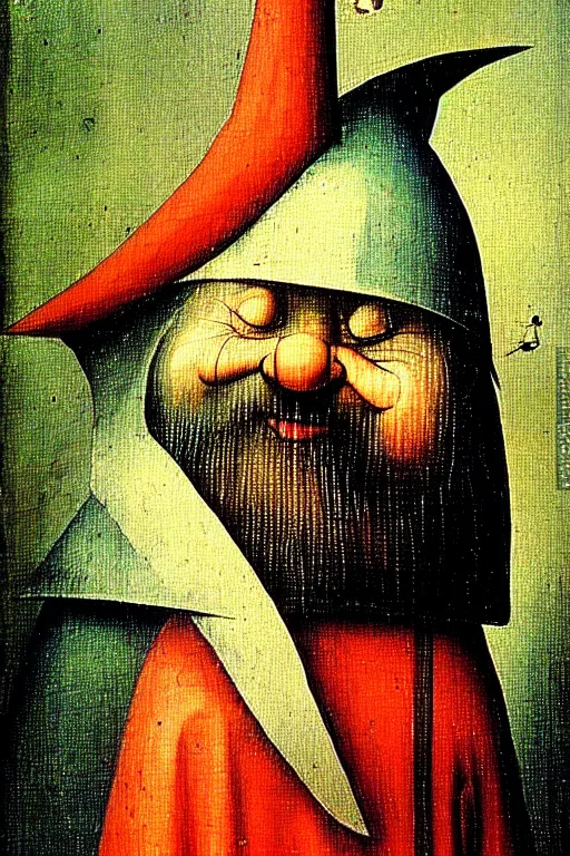 Prompt: hieronymus bosch painting of a gnome