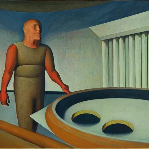 Image similar to the andromeda strain, grant wood, pj crook, edward hopper, oil on canvas