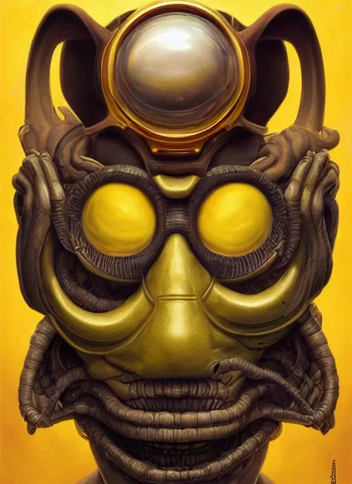 Prompt: homer simpson mf doom reptile eyes, yellow skin. intricate, elegant, highly detailed, centered, digital painting, artstation, concept art, smooth, sharp focus, illustration, artgerm, tomasz alen kopera, peter mohrbacher, donato giancola, joseph christian leyendecker, wlop, frank frazetta