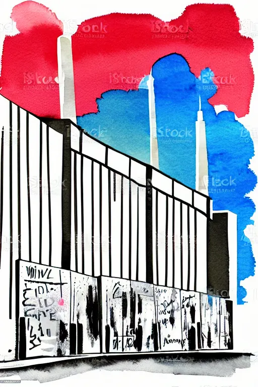 Prompt: minimalist watercolor art of berlin wall, illustration, vector art