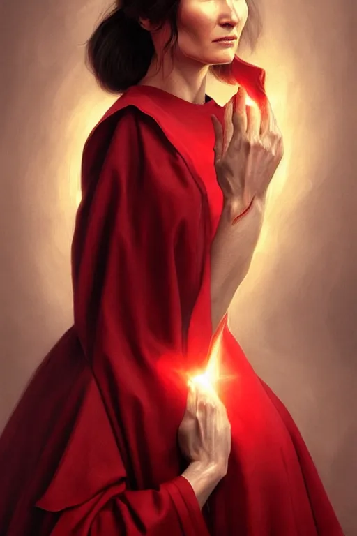 Image similar to carice van houten as a red priest, anatomy, only two hands, highly detailed, digital painting, artstation, concept art, smooth, sharp focus, illustration, unreal engine 5, 8 k, art by art by artgerm and greg rutkowski and edgar maxence