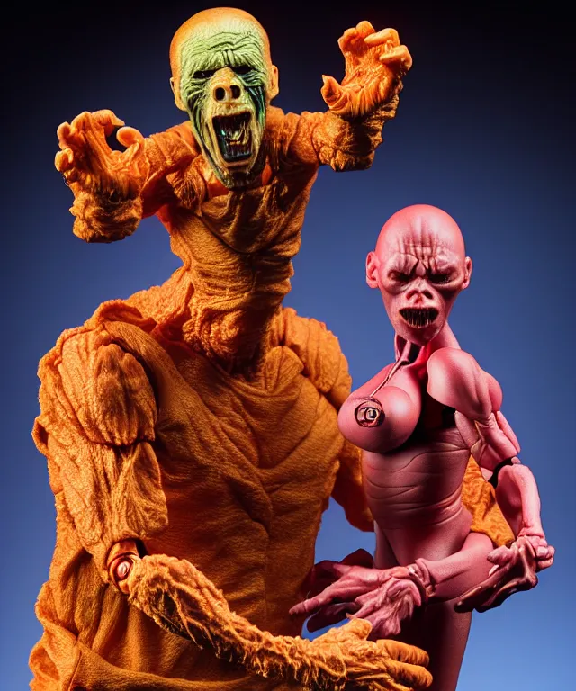 Image similar to hyperrealistic rendering, mummy, by art of skinner and richard corben and jeff easley, product photography, action figure, sofubi, studio lighting, colored gels