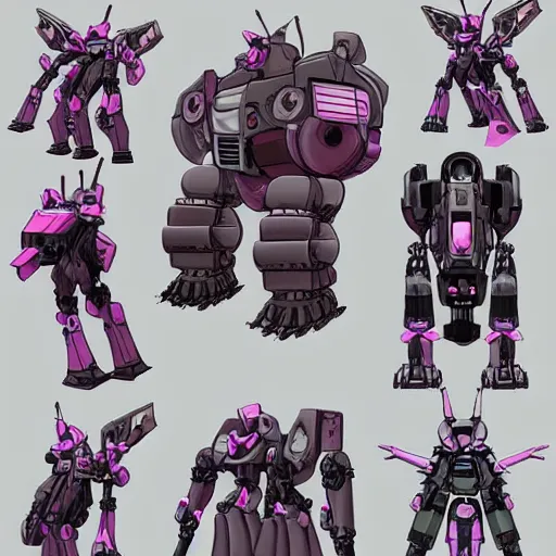 Prompt: concept art of an heavy warmech, pink and cute mech, canons and railguns, photoshop, trending on artstation by alex ichim and evan leep and salvatorre yazzie, # mechanical design, # mecha, # digital 2 d, # character design
