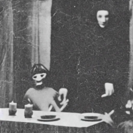 Image similar to creepy 1920 photo taken during a séance showing a spirit medium manifesting ectoplasm