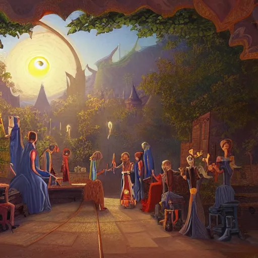 Image similar to john avon painting of the magic academy of raya lucaria