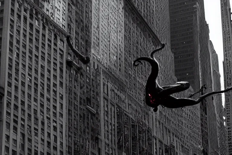 Image similar to Venom swinging through New York by Emmanuel Lubezki