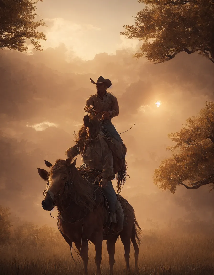 Image similar to a cowboy turning into blooms in real life, volumetric lighting, beautiful, golden hour, sharp focus, ultra detailed, cgsociety by leesha hannigan, ross tran, thierry doizon, kai carpenter, ignacio fernandez rios, noir art house, 4 k, 3 5 mm, fujifilm