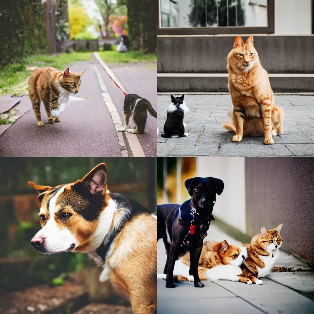 Prompt: a dog with a cats had, dslr 3 5 mm