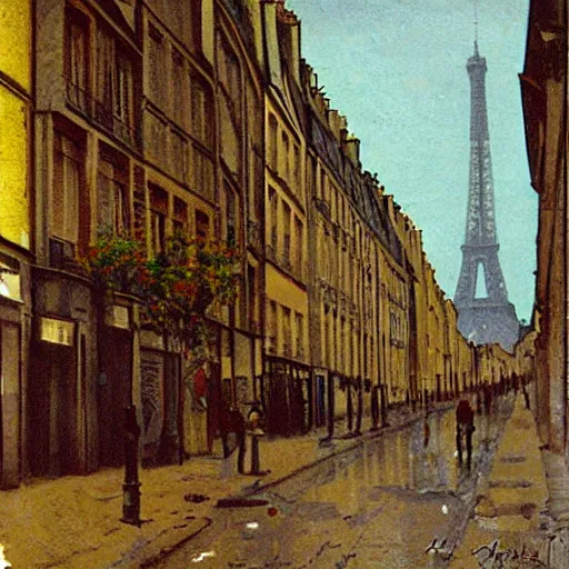 Image similar to color serigraphy of paris streets, by henri riviere