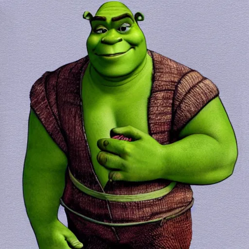 Image similar to shrek with buzz cut pencil sketch, colored