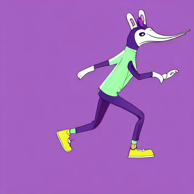 Prompt: epic professional digital art of a cartoon. anthropomorphic anteater in a purple track suit running on a treadmill,, best on artstation, cgsociety, wlop, Behance, pixiv, astonishing, impressive, outstanding, epic, cinematic, stunning, gorgeous, much detail, much wow,, masterpiece.