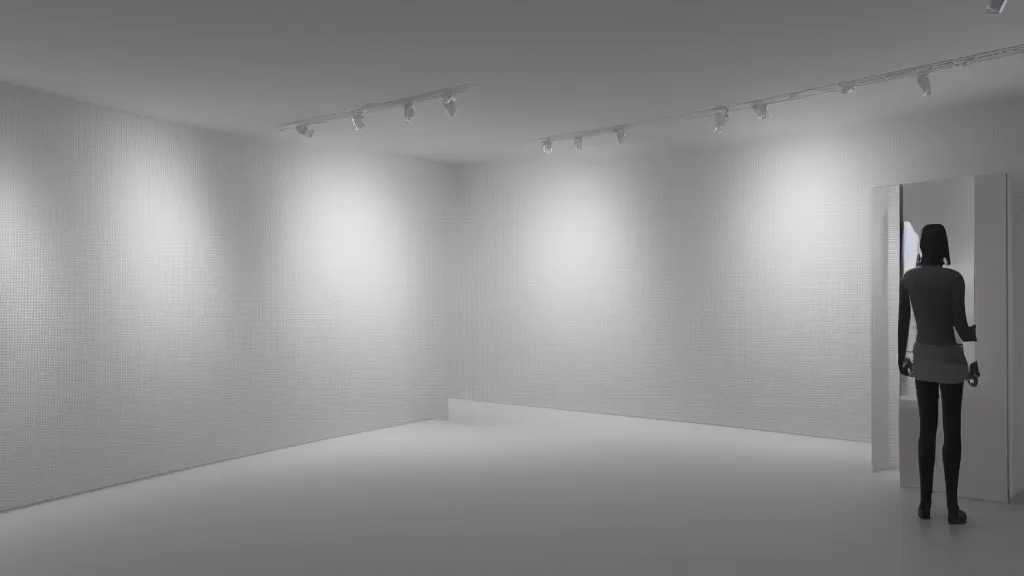 Image similar to 3 d rendering of a wall in a hyper modern art gallery with white walls, hyper detailed, soft light, unreal engine 5, 4 k, trending on artstation