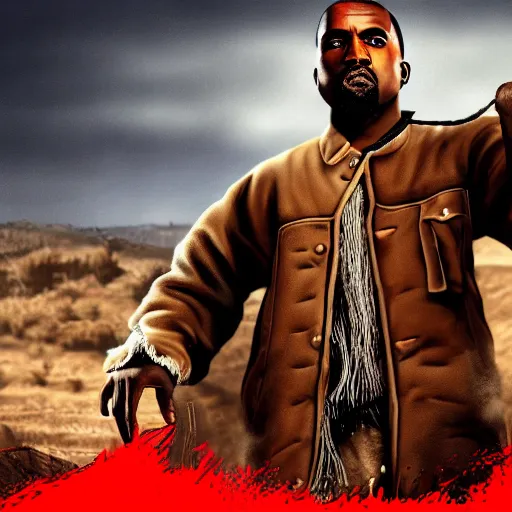 Image similar to kanye west in the red dead redemption loading screen, masterpiece, 8 k, 4 k, art by daren bader