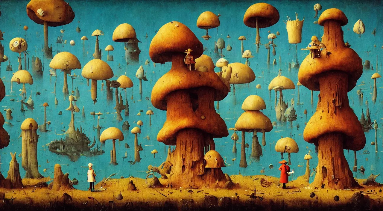 Image similar to single flooded simple!! toadstool tower anatomy, very coherent and colorful high contrast masterpiece by norman rockwell franz sedlacek hieronymus bosch dean ellis simon stalenhag rene magritte gediminas pranckevicius, dark shadows, sunny day, hard lighting