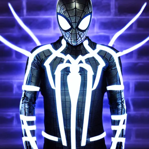 Prompt: photo of cyber spiderman with leds