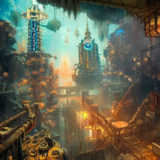 Image similar to underwater city, bioshock, highly detailed painting by gaston bussiere, craig mullins, j. c. leyendecker 8 k