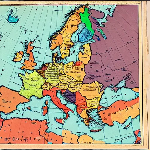 Prompt: monochrome map of europe with USSR highlighted, 1945