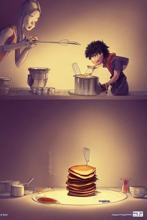 Image similar to mick cave making pancakes, animation pixar style, by pendleton ward, magali villeneuve, artgerm, rob rey and kentaro miura style, golden ratio, trending on art station