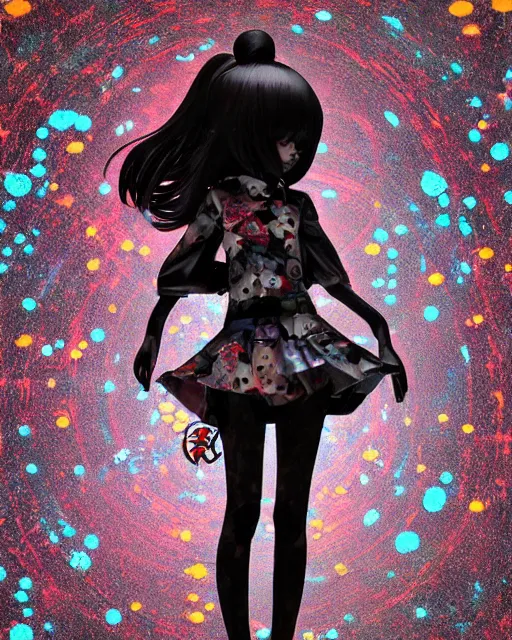 Image similar to james jean isolated vinyl figure harajuku girl character design, figure photography, dynamic pose, holographic undertones, glitter accents on figure, anime stylized, accurate fictional proportions, high delicate defined details, ethereal lighting