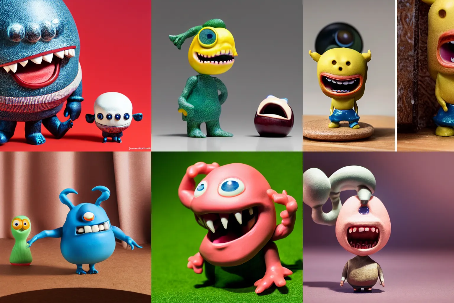 Prompt: ebay product, miniature resine figure, High detail photography, 8K, pictoplasma, one simple angry screaming ceramic toy monster Figure sculpture, 3d primitives, in a Studio hollow, by pixar, by jonathan ive,, simulation