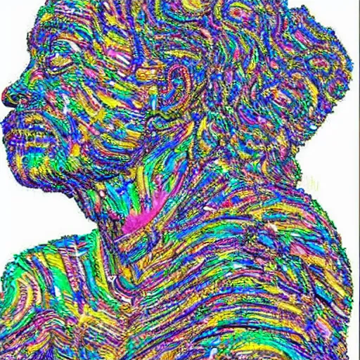 Image similar to A drawing. A rip in spacetime. Did this device in his hand open a portal to another dimension or reality?! bismuth by Sandy Skoglund exciting