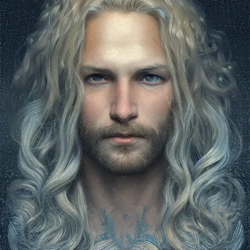 Prompt: heavily detailed man with golden locks of hair digital art trending on artstation 4 k imagery cgsociety contest winner intricate detailed front view! symmetrical illustrated by gaston bussiere greg rutkowski
