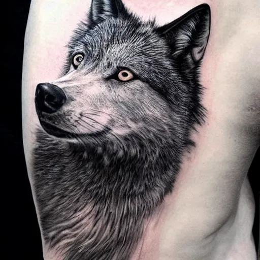 Prompt: black wolf with yellow eyes in the sky, portrait, dark night with a fullmoon behind the wolf, dramatic black smoke everywhere, amazing detail, realism tattoo, in andrey lukovnikov style