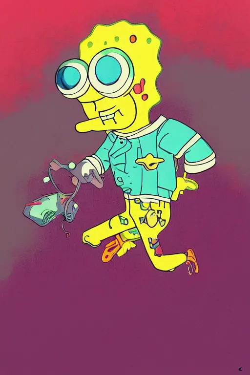 Prompt: portrait concept art painting of alternate reality spongebob, artgerm, moebius, inio asano, toon shading, cel shading, calm, tranquil, vaporwave colors,