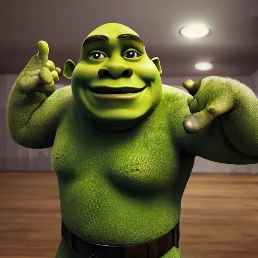 Image similar to photorealistic shrek at a job interview. octane render. high resolution.