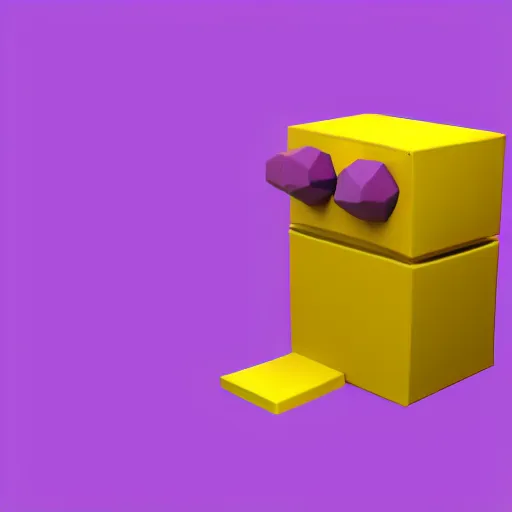 Image similar to a small purple animal with a yellow box on its head, a low poly render by miyamoto, polycount, rayonism, low poly, polycount, rendered in maya