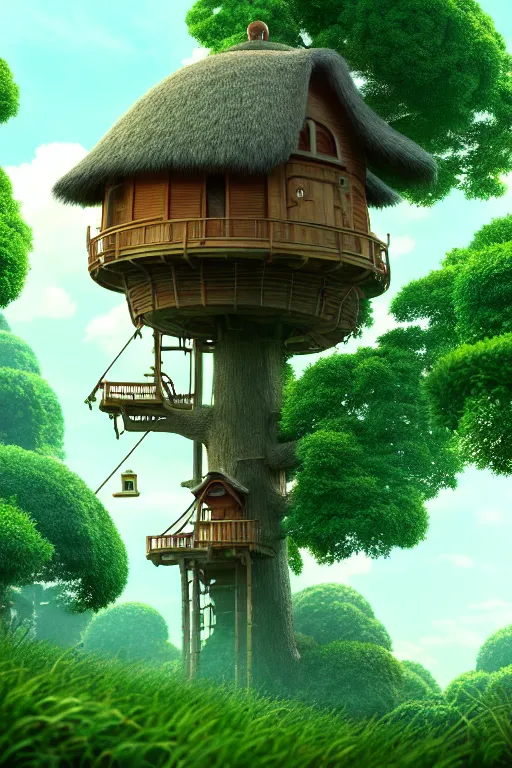 Image similar to treehouse, studio ghibli, octane render, 4 k