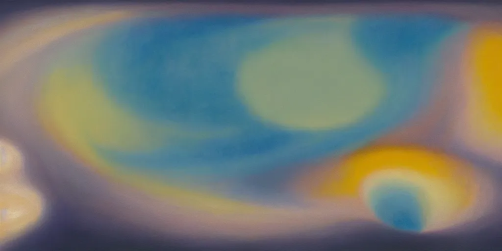 Image similar to the inner structure of quantum reality waves. Oil on canvas. Modern painting. Agnes Pelton. Zao Wou-ki.