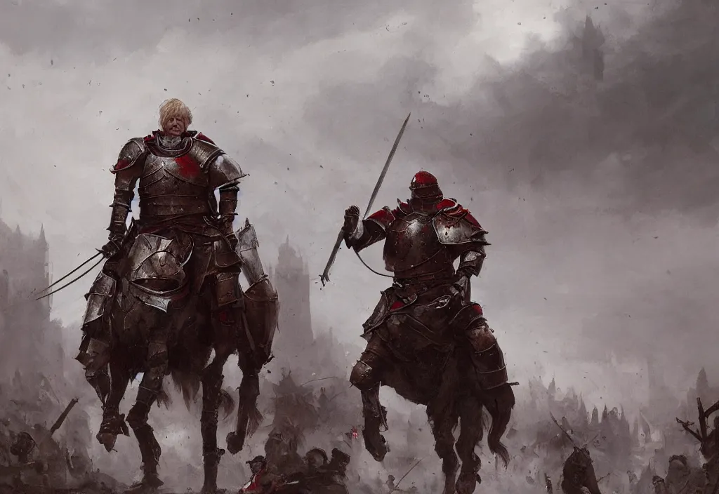 Prompt: boris johnson as a medieval knight, artstation, jakub rozalski, high detail, dramatic lighting