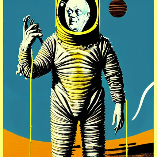 Image similar to graphic illustration, creative design, aleister crowley as an astronaut, biopunk, francis bacon, highly detailed, hunter s thompson, concept art