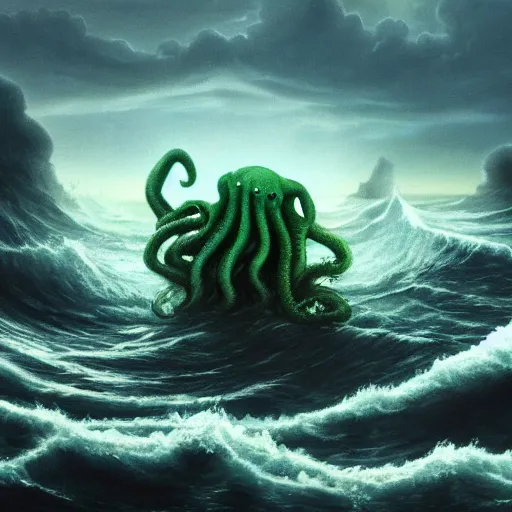 Image similar to photo of cthulhu at sea, hyper realism, 8 k