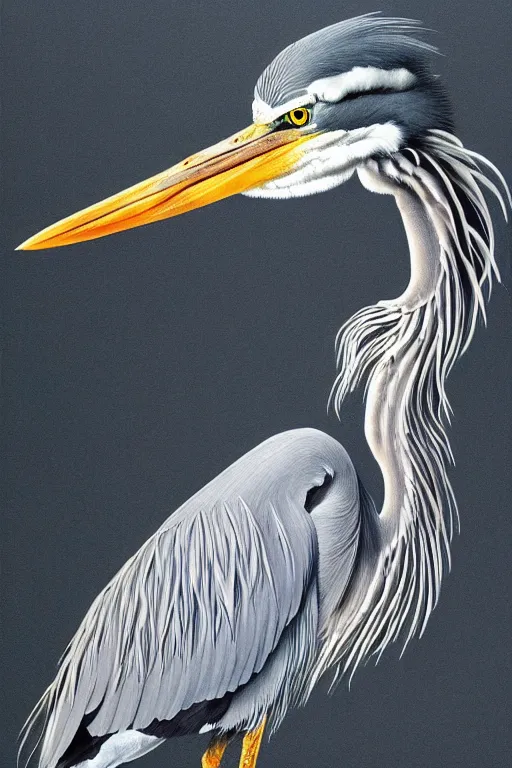 Image similar to Intricate stunning highly detailed grey heron, digital painting by Salvador Dali, surreal, ultra realistic, artstation