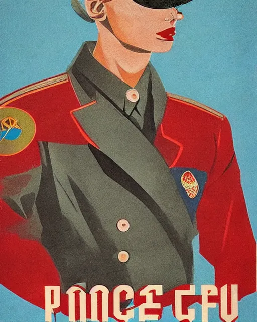 Image similar to androgynous transmasc model in soviet uniform, soviet propaganda poster design, cccp, soviet union propaganda