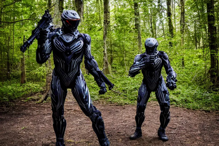 Image similar to Crysis Nanosuit soldier in battle 2022, Canon EOS R3, f/1.4, ISO 200, 1/160s, 8K, RAW, unedited, symmetrical balance, in-frame, combat photography