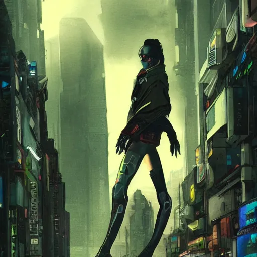 Prompt: a beautiful picture of a cyberpunk rogue walking in crowded city by katsuhiro otomo trending on artstation