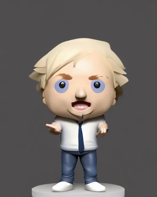 Image similar to full body 3d render of boris johnson as a funko pop, studio lighting, white background, blender, trending on artstation, 8k, highly detailed