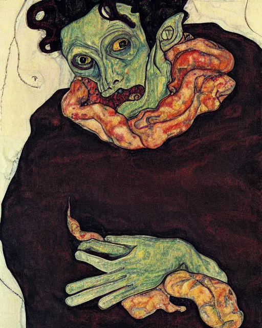 Prompt: portrait of cthulhu by egon schiele