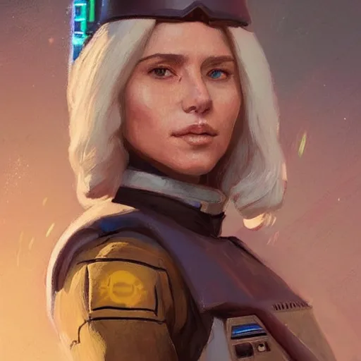 Image similar to portrait of a woman by greg rutkowski, syal antilles, blonde hair, star wars expanded universe, she is about 2 0 years old, wearing starfighter pilot uniform of the galactic alliance, digital painting, artstation, concept art, smooth, sharp foccus ilustration, artstation hq