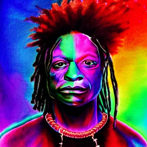 Prompt: Trippie Redd rage watercolour matte painting dark astral neon beautiful psychedelic technology art painting