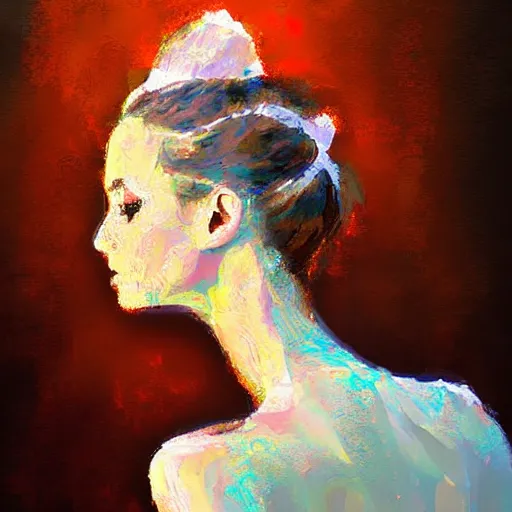 Prompt: portrait of a ballerina, impasto paint, 8 k, cinematic light, shadows, reflection highlights in the paint, in the style of christian beijer,