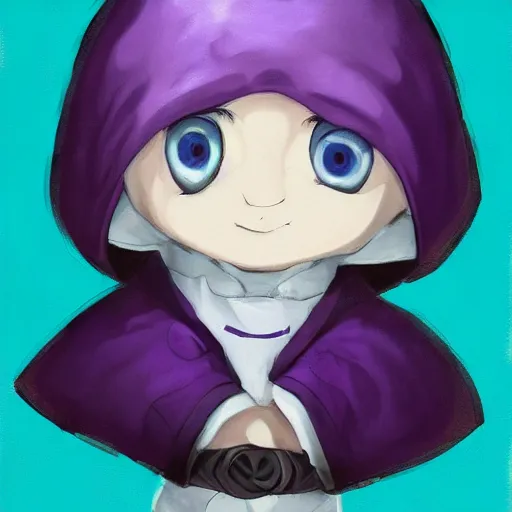 Prompt: little boy wearing nun outfit, white hair, light blue eyes. purple and black color palate, detailed soft painting, made in abyss art style, anatomically correct