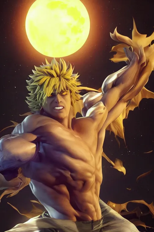 Dio Brando posing dramatically with a full moon behind, Stable Diffusion