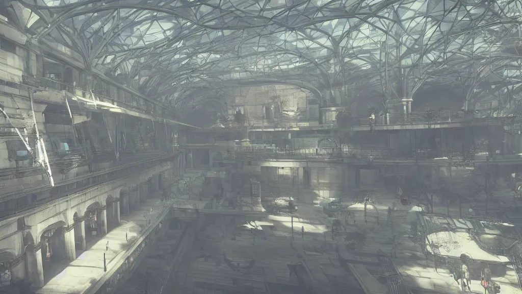 Image similar to Screenshot from Nier Automata inside the Louvres museum
