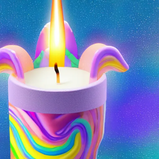 Image similar to a unicorn puking into a candle, octane render, lisa frank style