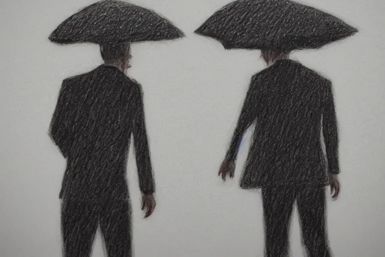 Image similar to a drawn man standing in the rain.